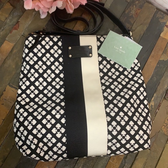 kate spade Handbags - KATE SPADE Black and Off White Spade Monogram Canvas Patent Leather Shoulder Bag